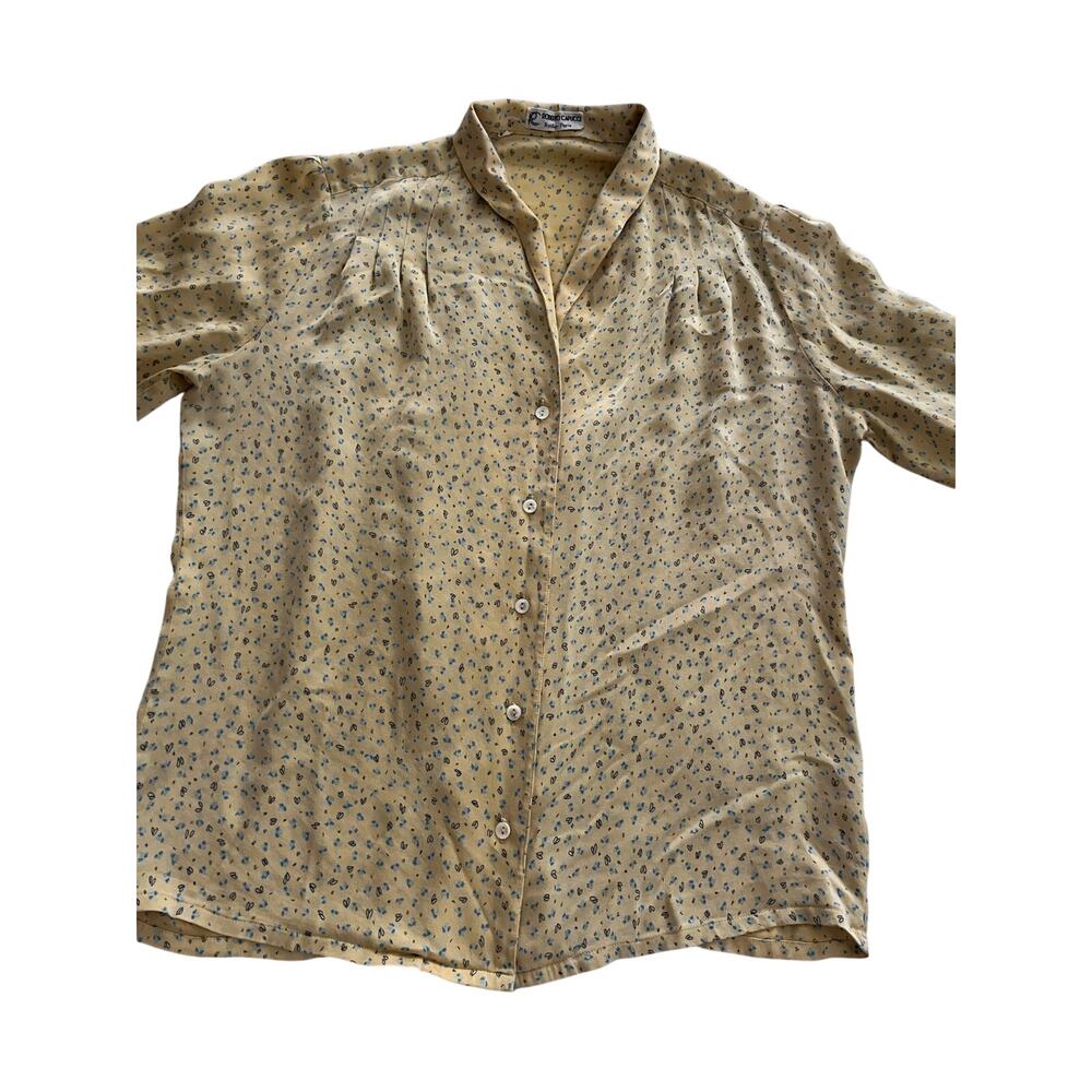 Vintage Roberto Capucci Roma Paris Silk Blouse Yellow Ditsy Floral Lg